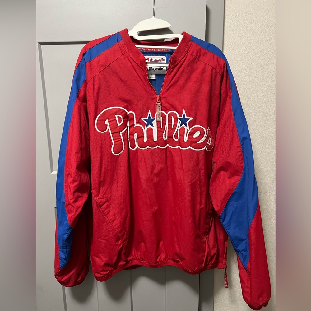 Vintage Phillies Majestic Authentic Pullover Windbreaker Jacket - 2000